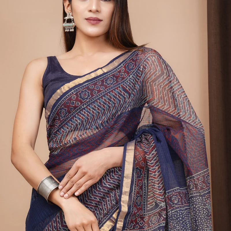 Hand Block Printed Kota Doria Saree