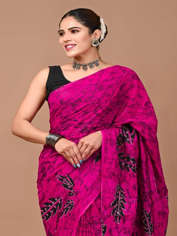 Printed Pure Cotton Mulmul Saree With Blouse