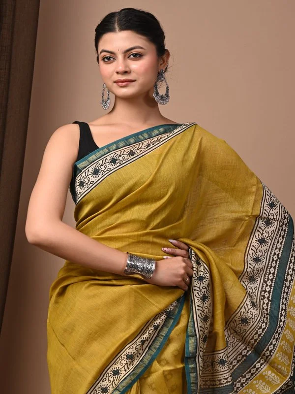 Premium Bagru Print Chanderi Silk Saree