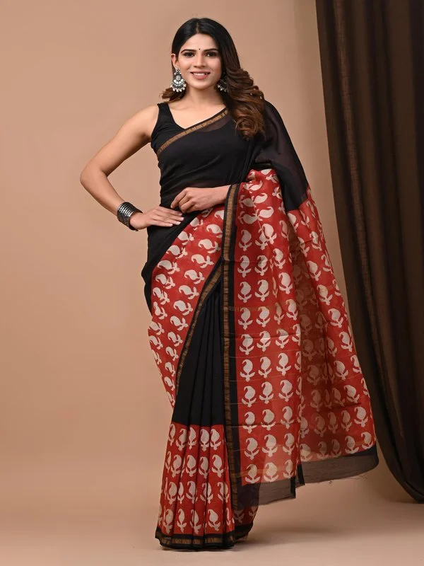 Famous Jaipur Block Printed Chanderi Silk Saree