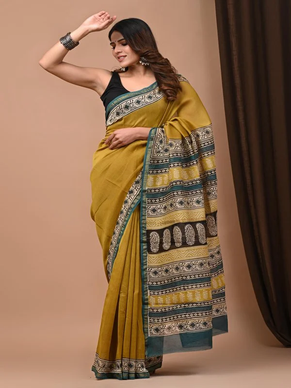 Famous Bagru Block Print Chanderi Silk Saree