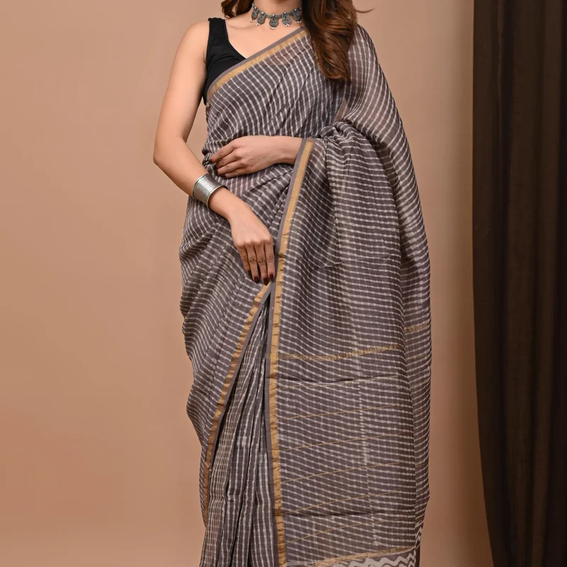 Traditional Rajasthani Chanderi Silk Saree- Dabu Print