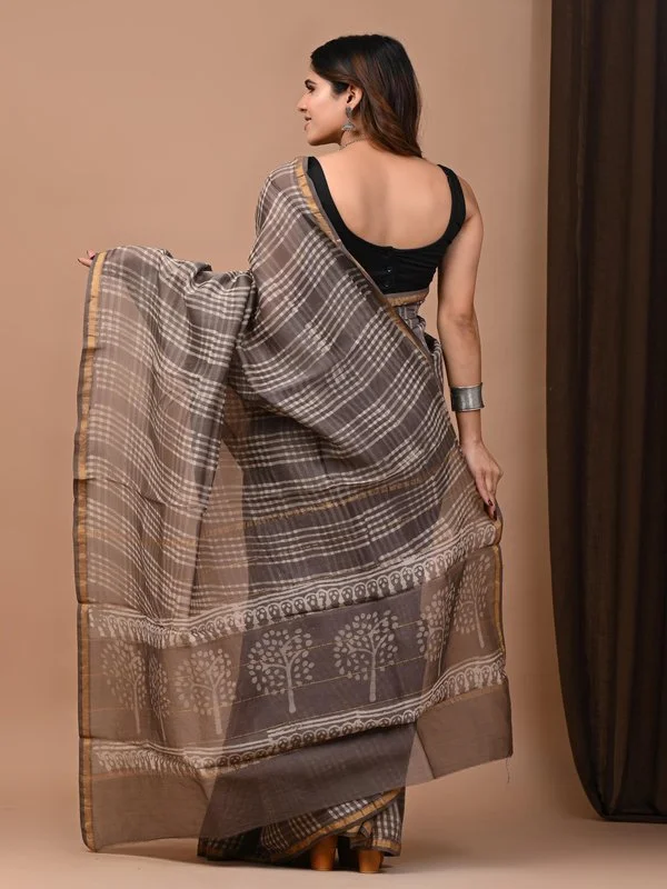 Dabu Block Print Chanderi Silk Saree With Blouse