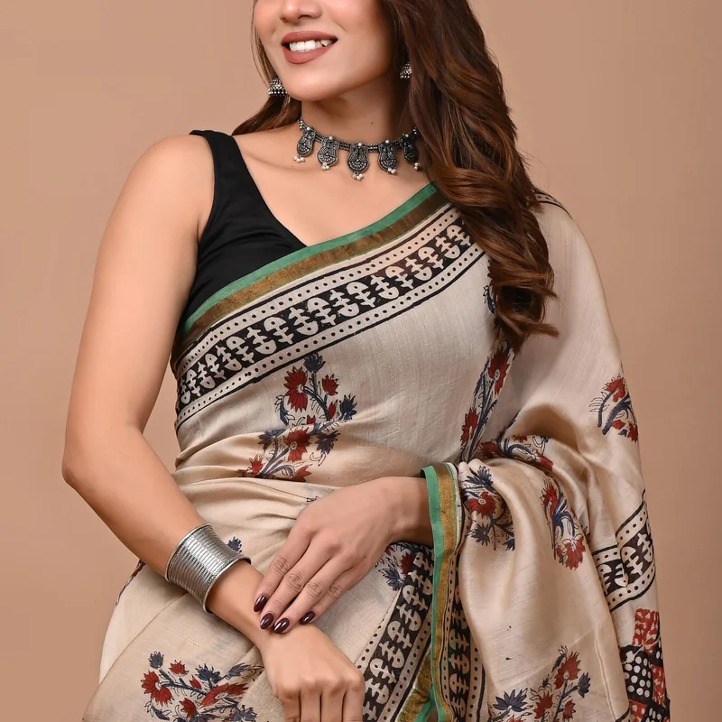 Premium Bagru Block Print Chanderi Silk Saree