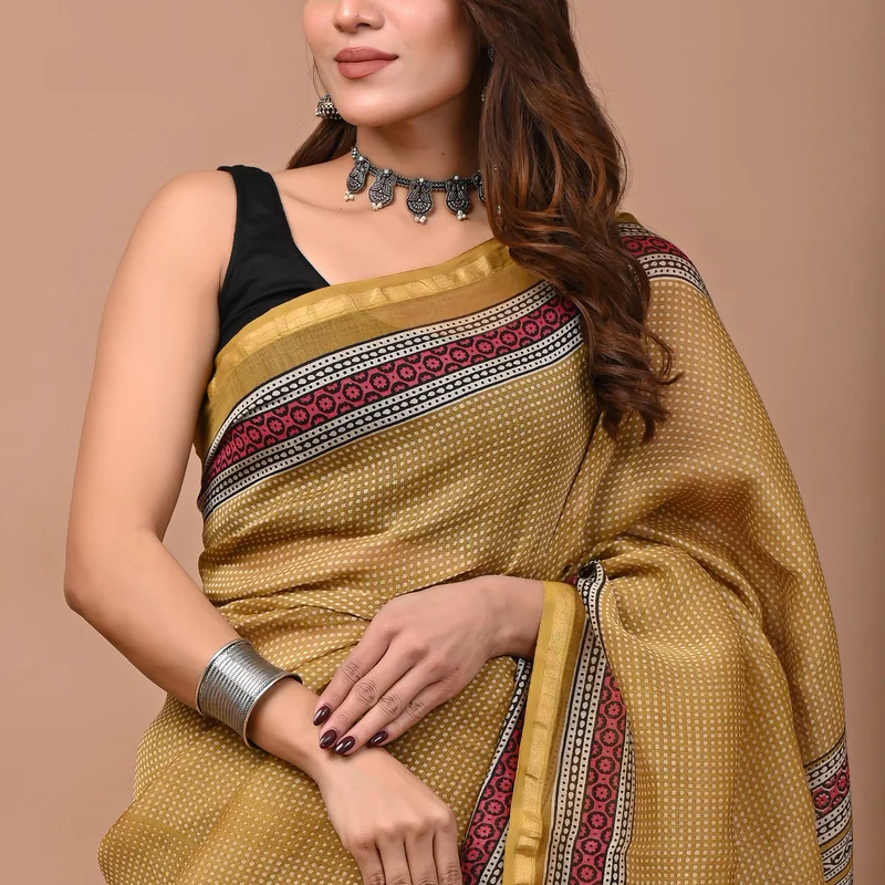 Exclusive Printed Chanderi Silk Saree With Blouse