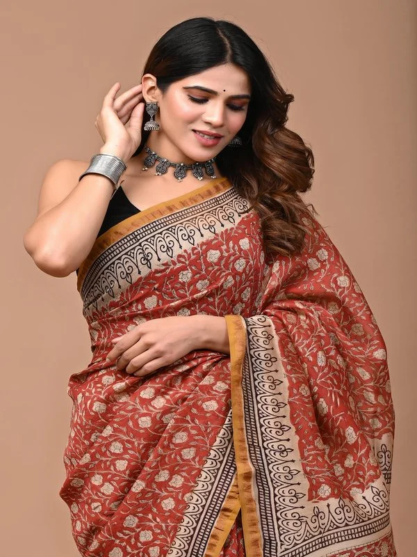 Elegant Bagru Print Chanderi Silk Saree