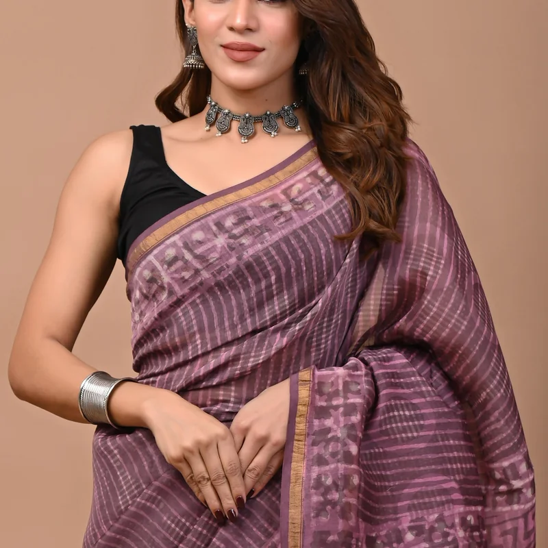Traditional Dabu Print Chanderi Silk Saree