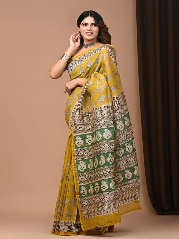 Jaipuri Chanderi Silk Saree - Bagru Print