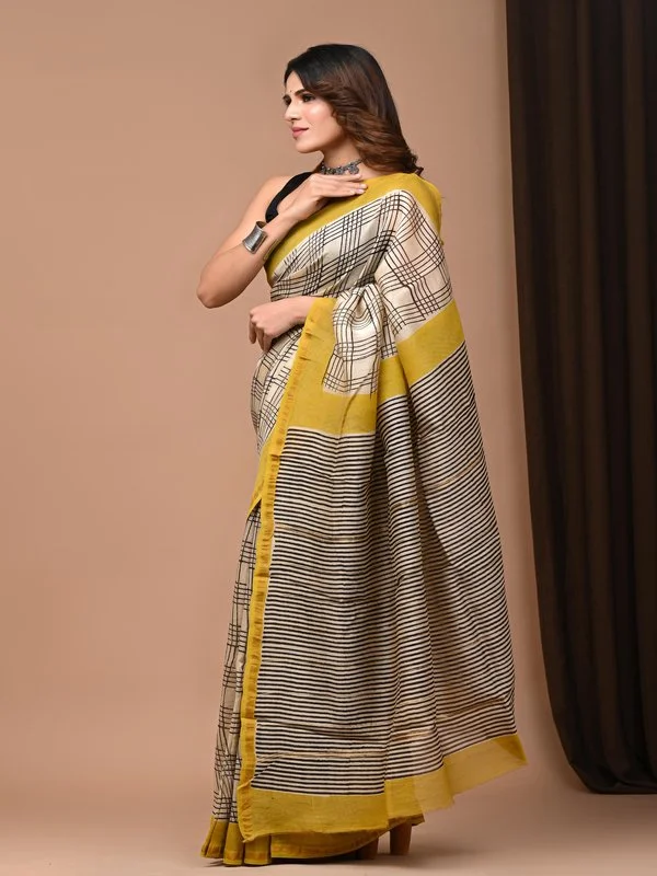 Bagru Print Chanderi Silk Saree With Blouse