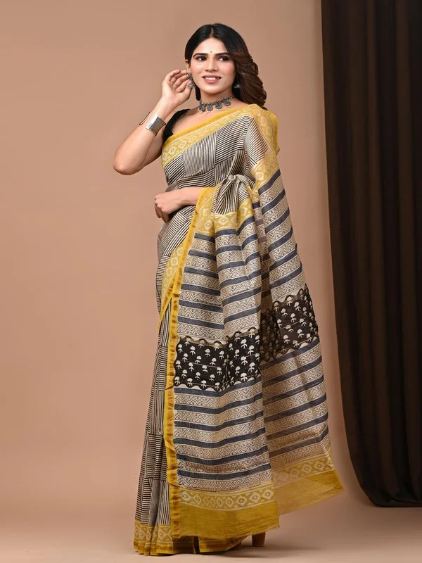 Jaipur Block Printed Chanderi Silk Saree