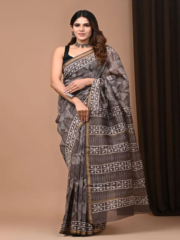 Luxury Dabu Print Chanderi Silk Saree