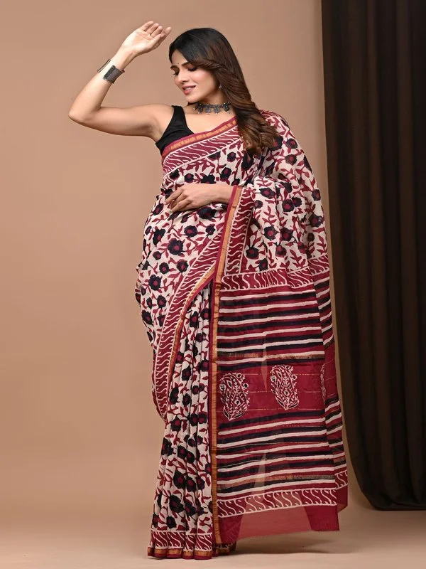 Graceful Block Printed Chanderi Silk Saree