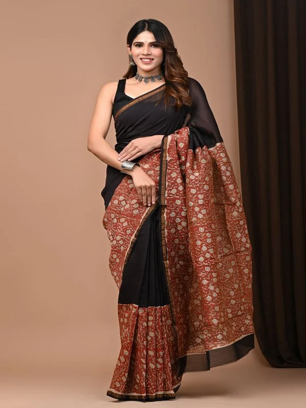 Luxury Bagru Print Chanderi Silk Saree