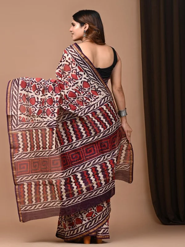 Jaipuri Block Print Chanderi Silk Saree