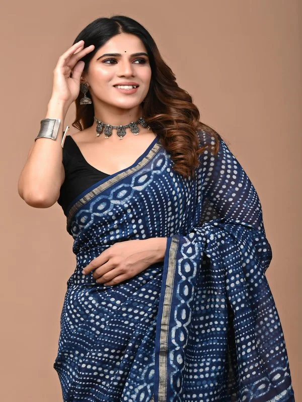 Jaipuri Block Printed Chanderi Silk Saree