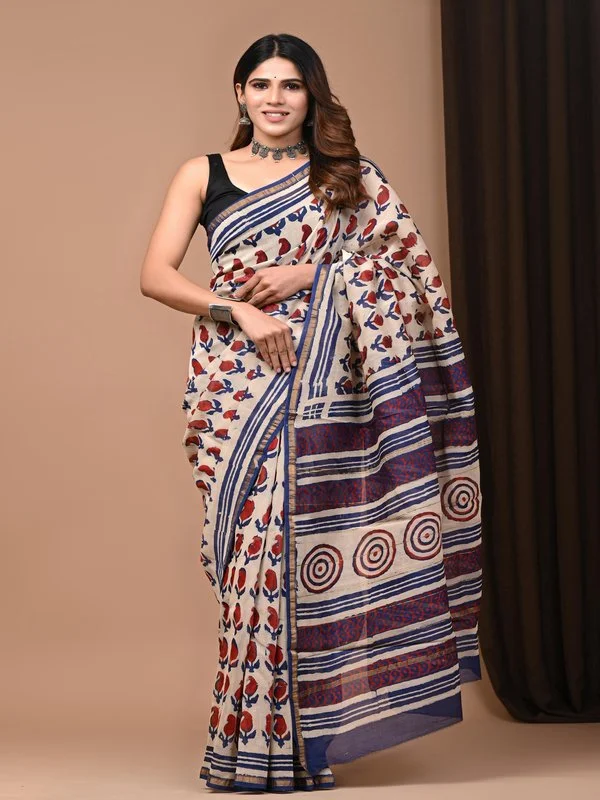 Premium Indian Block Printed Chanderi Silk Saree
