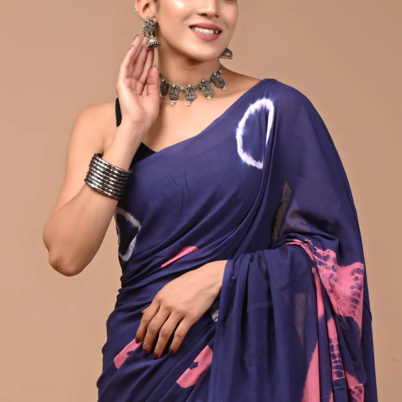 Printed Pure Cotton Mulmul Saree With Blouse