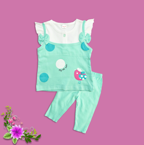 Lizio Cadet Blue Sleeveless Top with pants for Baby Girls