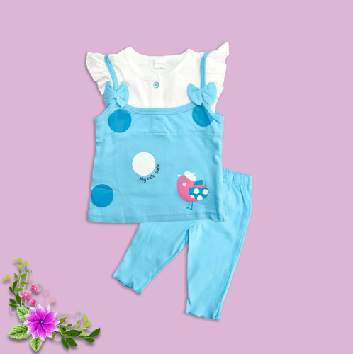 Lizio Sky Blue Sleeveless Top with pants for Baby Girls