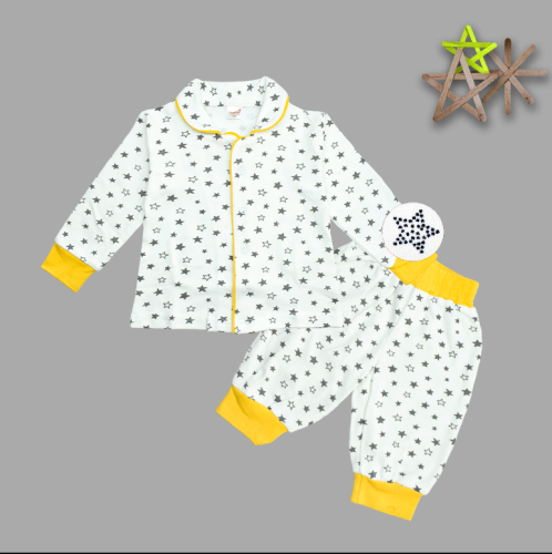 White and Yellow Printed Full Sleeve Sleepsuit for Newborn Baby Boys and Baby Girls