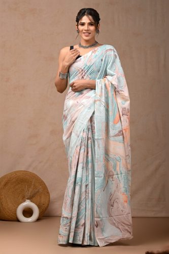 Crafts Moda Exclusive Marble Texture Printed Pure Cotton Saree With Blouse