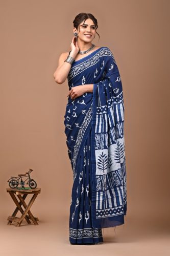 Printed Pure Cotton Mulmul Saree With Blouse