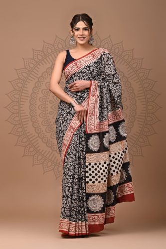 Crafts Moda Traditional Bagru Printed Cotton Saree With Blouse