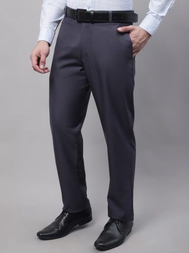 Jainish Men'S Grey Tapered Fit Formal Trousers