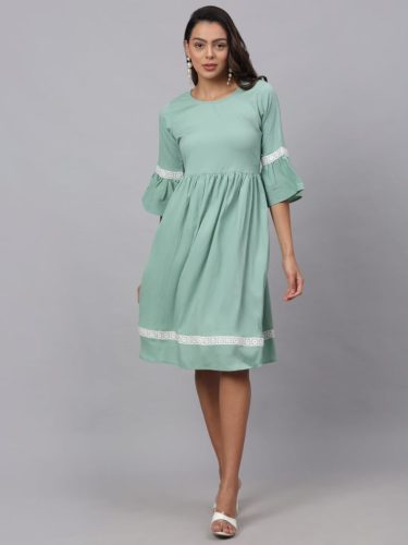 Women Green Solid Fit & Flare Dress