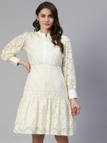 Jainish Cream Net Tiered Dress
