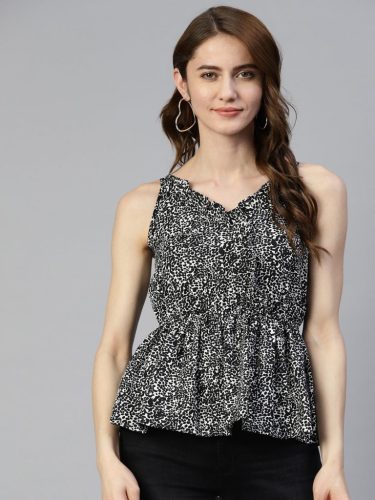 Women Printed Crop Top With Frills