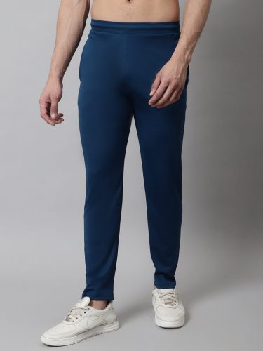 Men'S Blue Solid Streachable Lycra Trackpants