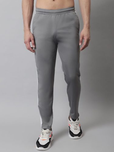 Men'S Grey And White Striped Streachable Lycra Trackpants
