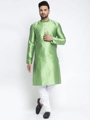 Jompers Men Green & White Woven Design Kurta With Pyjamas