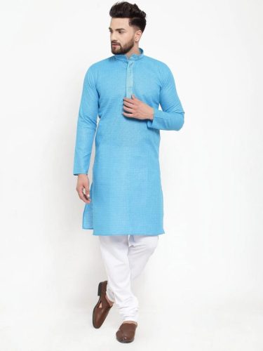 Jompers Men Blue & White Embroidered Kurta With Churidar