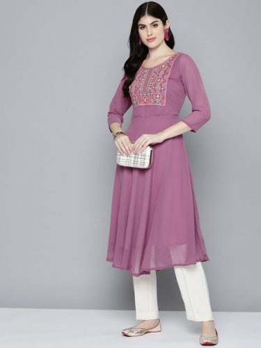 Embroidered Yok Flaired Gorgette Kurta From Jompers