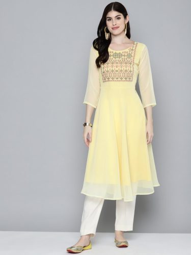 Embroidered Yok Flaired Gorgette Kurta From Jompers