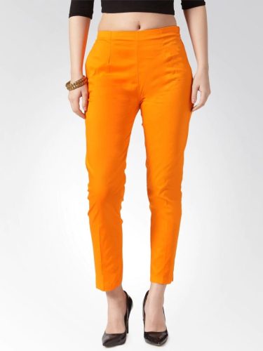 Jompers Women Orange Smart Slim Fit Solid Regular Trousers