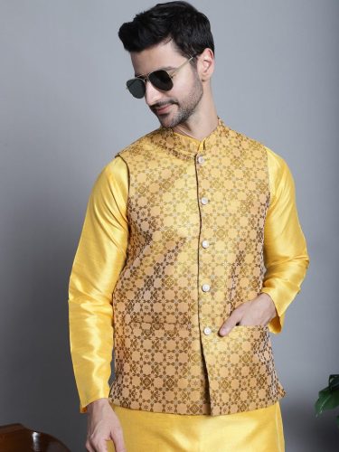 Men'S Woven Design Nehru Jacket