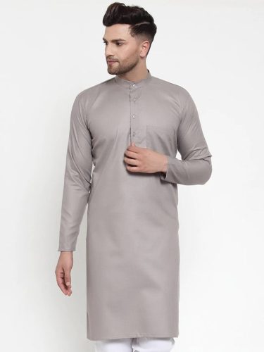 Jompers Men Grey & White Solid Kurta Only