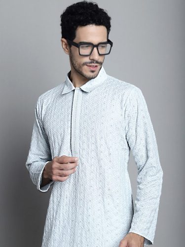 Men'S Chikankari Embroidered And Sequence Kurta Only