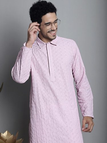Men'S Chikankari Embroidered And Sequence Kurta Only