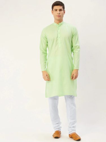 Jompers Men'S Lime Cotton Solid Kurta Payjama Sets