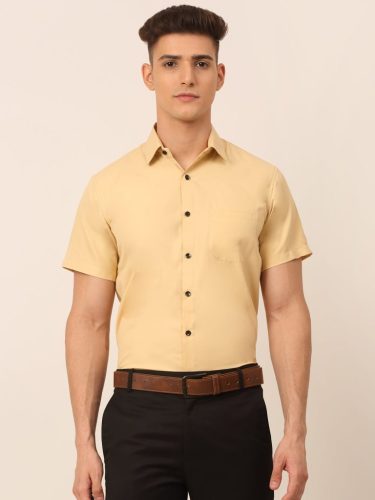 Jainish Men'S Cotton Half Sleeves Solid Formal Shirts