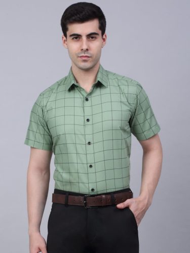 Jainish Men'S Cotton Half Sleeve Checked Formal Shirts