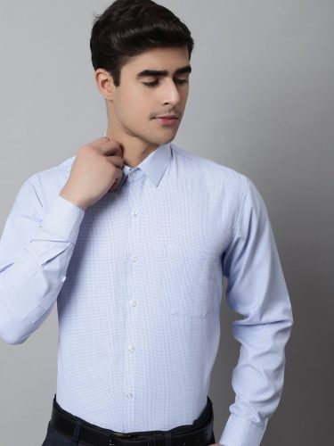 Men Light Blue Checks Pure Cotton Formal Shirt