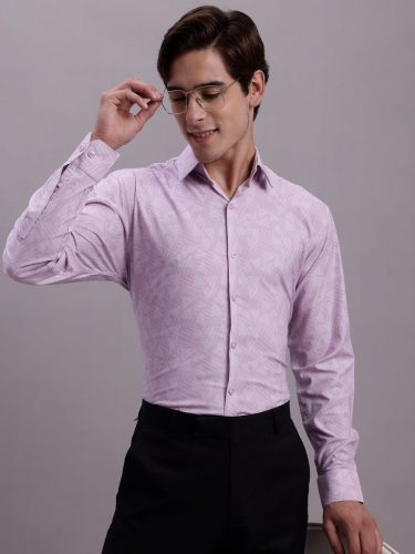 Men'S Geomatric Printed Cotton Blend Formal Shirt