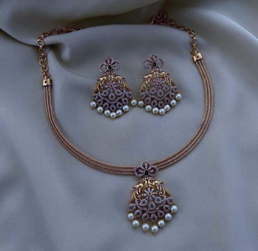 AD High-neck Choker with a pair of Earrings