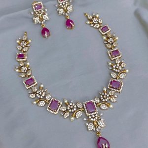 AD Stone Floral Necklace with a pair of Earrings