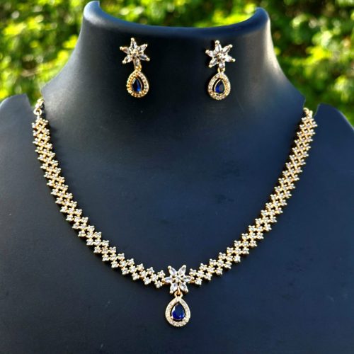 Gold plated CZ diamond finish necklace with a pair of Earrings